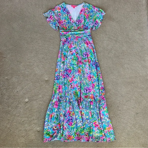 Lilly Pulitzer Vibrant Blue and Pink Maxi Dress LIKE NEW! - Picture 2 of 7